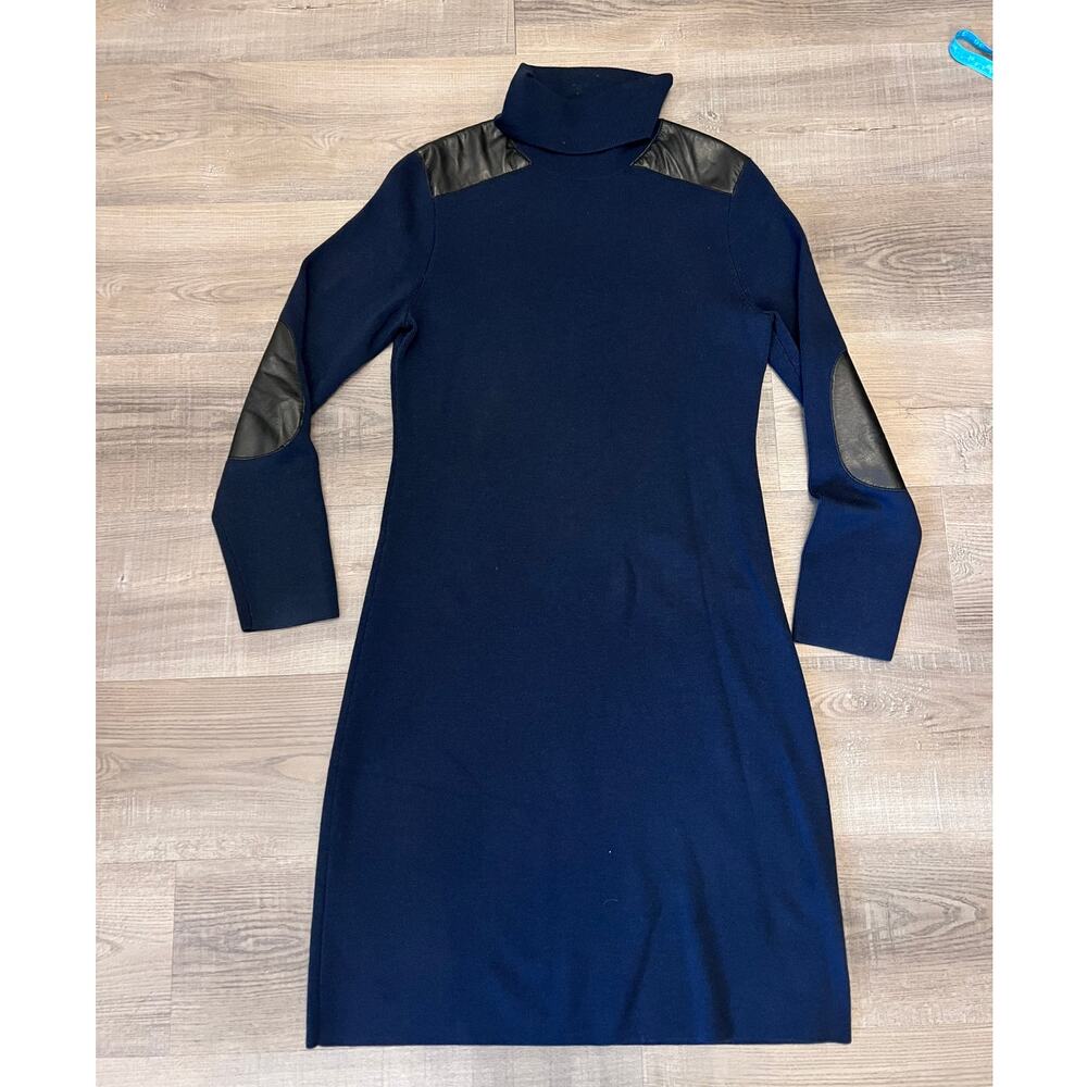 Kate Spade Navy Wool Blend Sweater Dress w/ Leather Patches